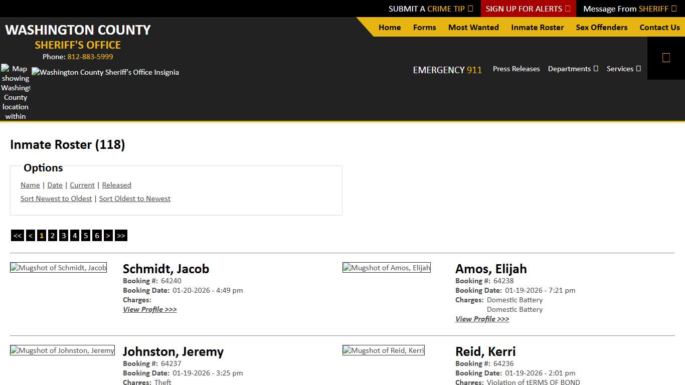 Inmate Roster - Current Inmates Booking Date Descending - Washington County IN Sheriff