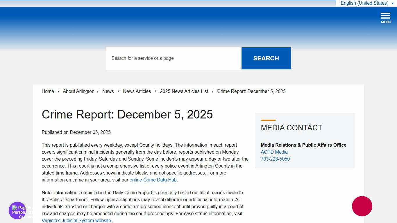 Crime Report: December 5, 2025 – Official Website of Arlington County Virginia Government